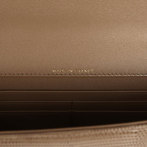 Chanel Long Top Handle Clutch with Chain Dark Khaki Lizard Embossed Calfskin Gold Hardware