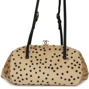 Chanel Cheetah Print Clutch with Leather Straps Light Beige Calf Hair, Black Leather Gold Hardware