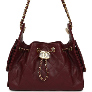 Chanel Mini 25 Hobo Bag Dark Burgundy Caviar Gold Hardware