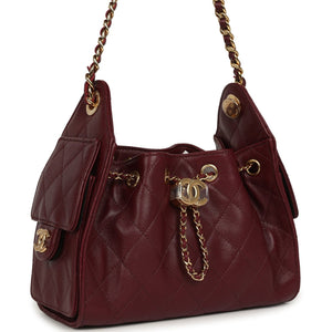 Chanel Mini 25 Hobo Bag Dark Burgundy Caviar Gold Hardware