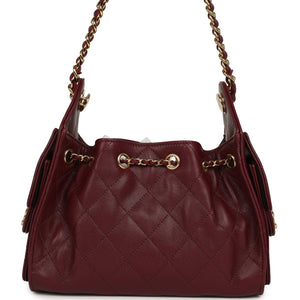 Chanel Mini 25 Hobo Bag Dark Burgundy Caviar Gold Hardware