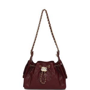 Chanel Mini 25 Hobo Bag Dark Burgundy Caviar Gold Hardware