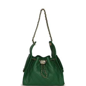 Chanel Small 25 Hobo Bag Green Caviar Gold Hardware