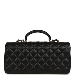 Chanel Classic Top Handle Long Flap Bag Black Lambskin Light Gold Hardware