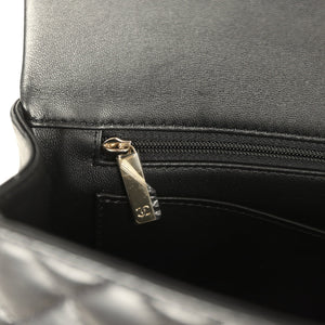 Chanel Classic Top Handle Long Flap Bag Black Lambskin Light Gold Hardware