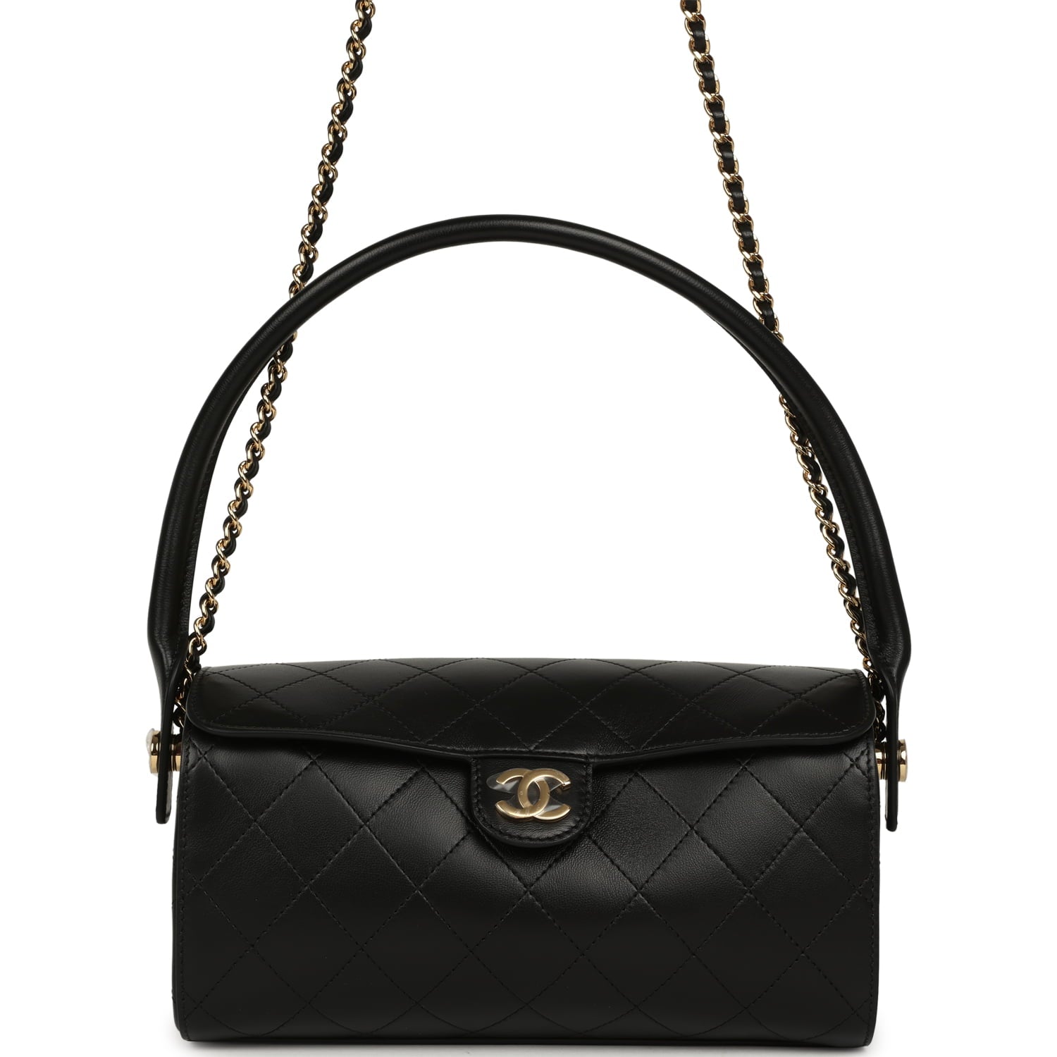 Chanel Barrel Clutch Bag with Chain Black Lambskin Gold Hardware