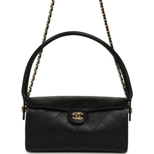 Chanel Barrel Clutch Bag with Chain Black Lambskin Gold Hardware
