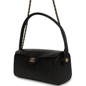 Chanel Barrel Clutch Bag with Chain Black Lambskin Gold Hardware