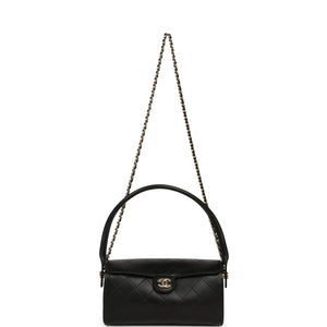 Chanel Barrel Clutch Bag with Chain Black Lambskin Gold Hardware