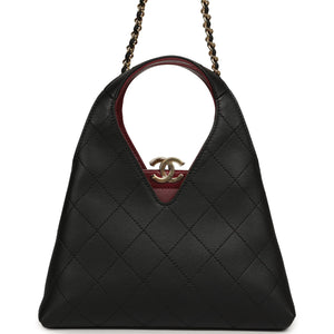 Chanel Small Chic Lady Shopping Bag Black, Burgundy Calfskin Gold Hardware