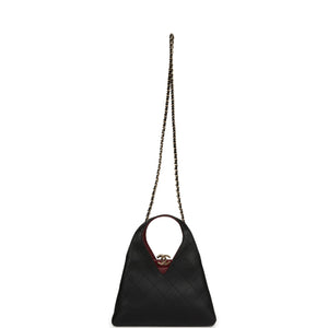 Chanel Small Chic Lady Shopping Bag Black, Burgundy Calfskin Gold Hardware