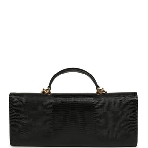 Chanel Long Top Handle Clutch with Chain Black Lizard Embossed Calfskin Gold Hardware