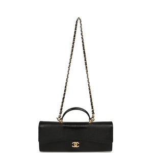 Chanel Long Top Handle Clutch with Chain Black Lizard Embossed Calfskin Gold Hardware