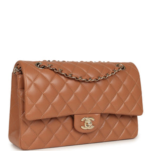 Chanel Medium Classic Double Flap Bag Brown Lambskin Light Gold Hardware