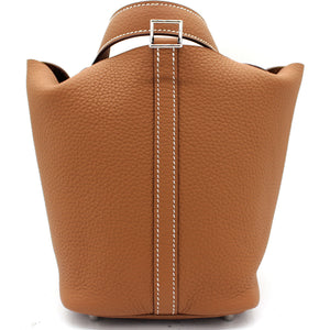 Clemence Leather Picotin Lock 18 Bag Gold