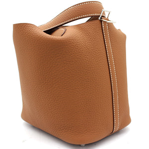 Clemence Leather Picotin Lock 18 Bag Gold