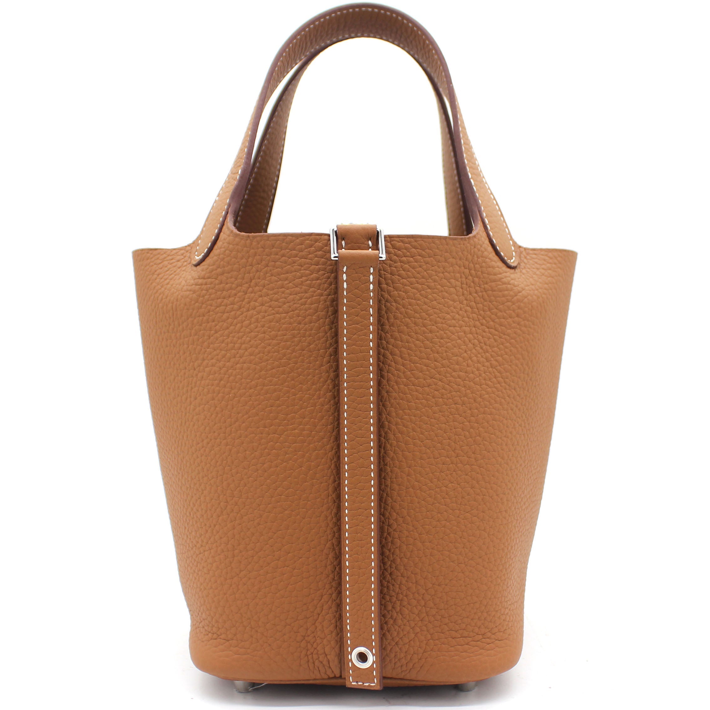 Clemence Leather Picotin Lock 18 Bag Gold
