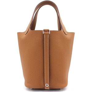 Clemence Leather Picotin Lock 18 Bag Gold