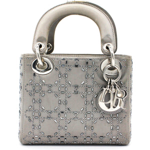 Satin Crystal Cannage Mini Lady Dior Grey