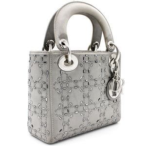 Satin Crystal Cannage Mini Lady Dior Grey
