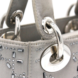 Satin Crystal Cannage Mini Lady Dior Grey
