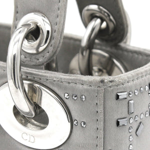 Satin Crystal Cannage Mini Lady Dior Grey