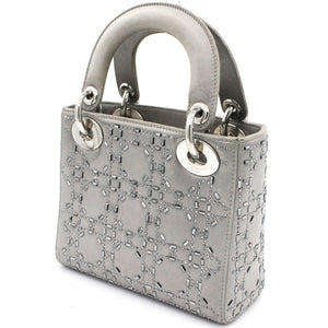 Satin Crystal Cannage Mini Lady Dior Grey