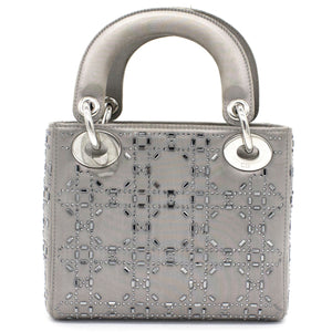 Satin Crystal Cannage Mini Lady Dior Grey