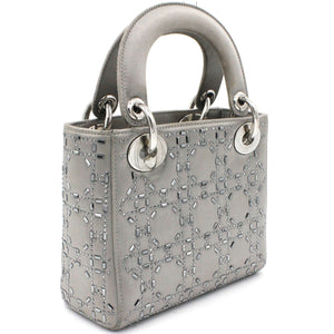 Satin Crystal Cannage Mini Lady Dior Grey