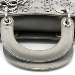 Satin Crystal Cannage Mini Lady Dior Grey