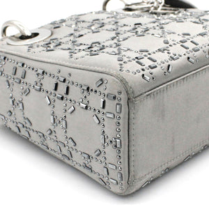 Satin Crystal Cannage Mini Lady Dior Grey