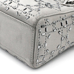 Satin Crystal Cannage Mini Lady Dior Grey