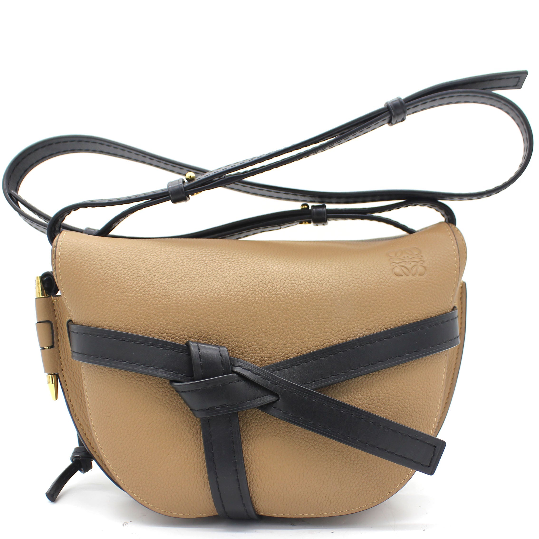 Grained Calfskin Small Gate Crossbody Bag Light Beige/Black
