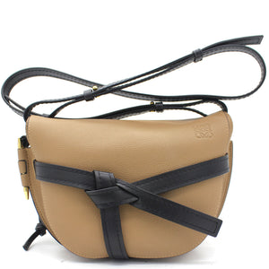 Grained Calfskin Small Gate Crossbody Bag Light Beige/Black