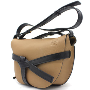 Grained Calfskin Small Gate Crossbody Bag Light Beige/Black