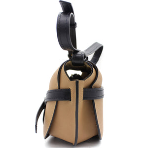 Grained Calfskin Small Gate Crossbody Bag Light Beige/Black