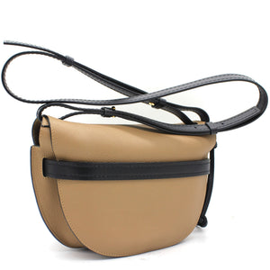 Grained Calfskin Small Gate Crossbody Bag Light Beige/Black