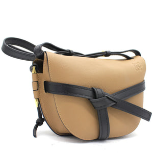 Grained Calfskin Small Gate Crossbody Bag Light Beige/Black