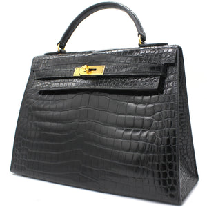 Black Porosus Crocodile Leather Gold Hardware Kelly 32 Bag
