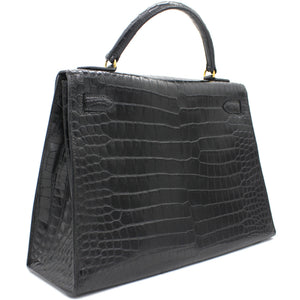 Black Porosus Crocodile Leather Gold Hardware Kelly 32 Bag