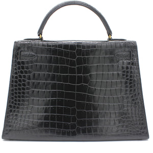 Black Porosus Crocodile Leather Gold Hardware Kelly 32 Bag