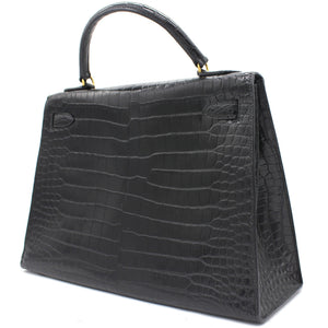 Black Porosus Crocodile Leather Gold Hardware Kelly 32 Bag