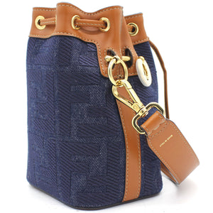 Blue/Brown Zucca Canvas and Leather Mini Mon Tresor Drawstring Bucket Bag