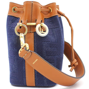 Blue/Brown Zucca Canvas and Leather Mini Mon Tresor Drawstring Bucket Bag