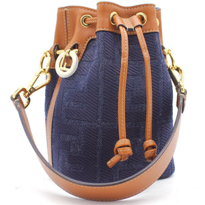 Blue/Brown Zucca Canvas and Leather Mini Mon Tresor Drawstring Bucket Bag