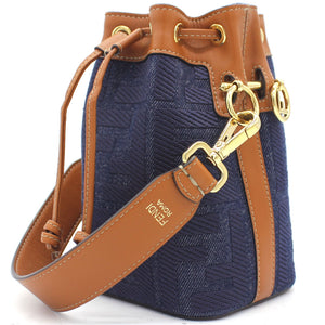 Blue/Brown Zucca Canvas and Leather Mini Mon Tresor Drawstring Bucket Bag