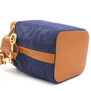 Blue/Brown Zucca Canvas and Leather Mini Mon Tresor Drawstring Bucket Bag