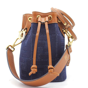 Blue/Brown Zucca Canvas and Leather Mini Mon Tresor Drawstring Bucket Bag