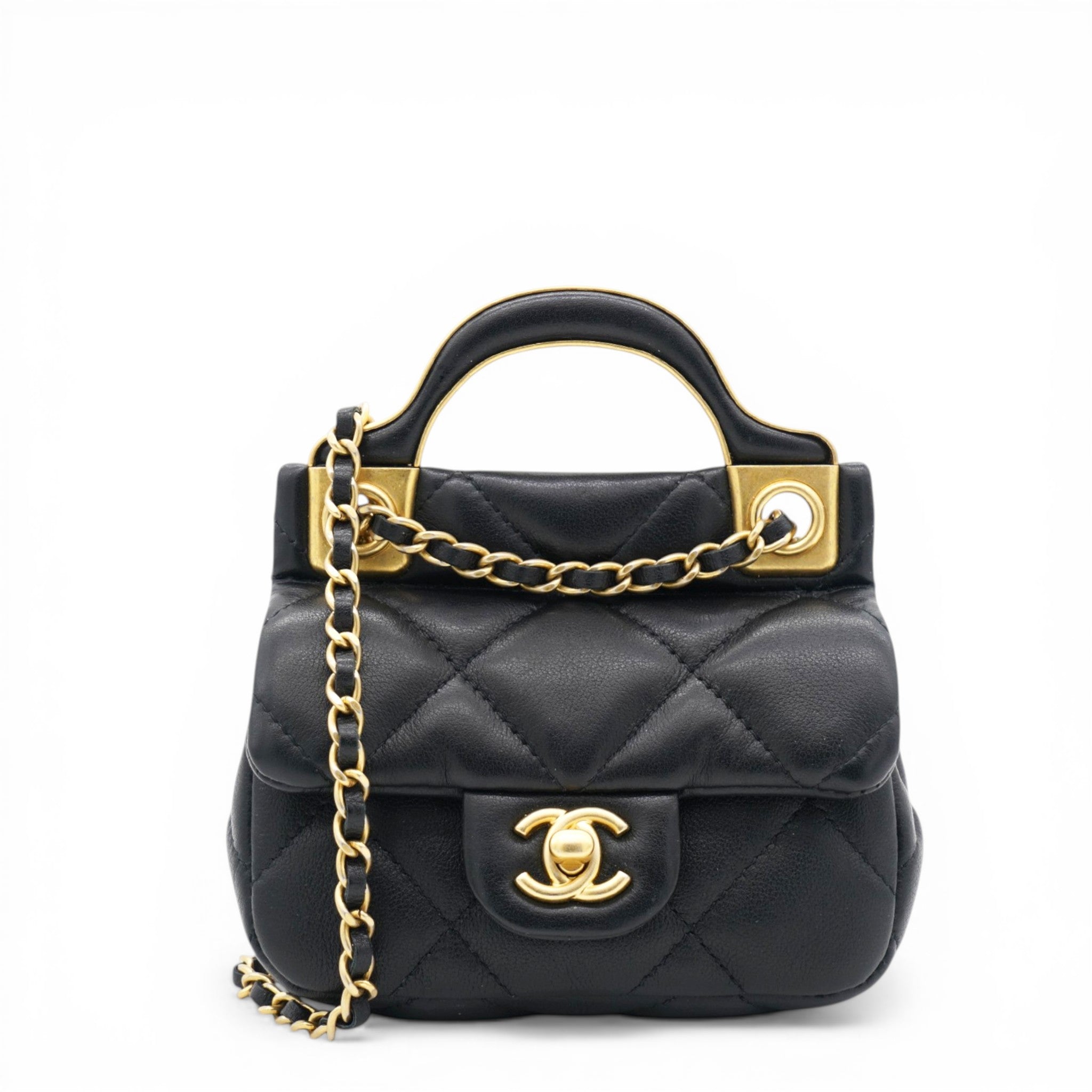 Black Lambskin Leather Flap with Handle Card Holder