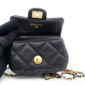 Black Lambskin Leather Flap with Handle Card Holder